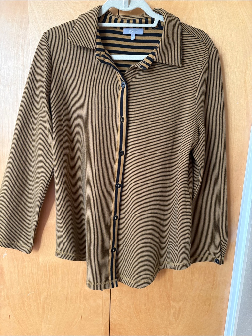Habitat Brown and Black Striped Ribbed Button-Up Top